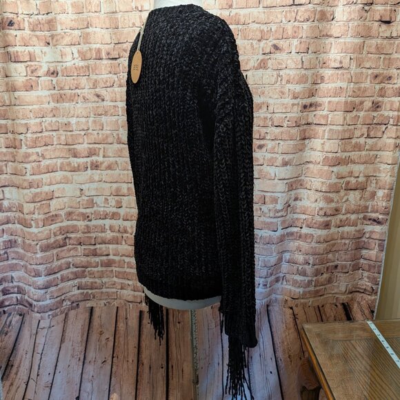 Black Knit Sweater with Fringe Size Small - Picture 7 of 10